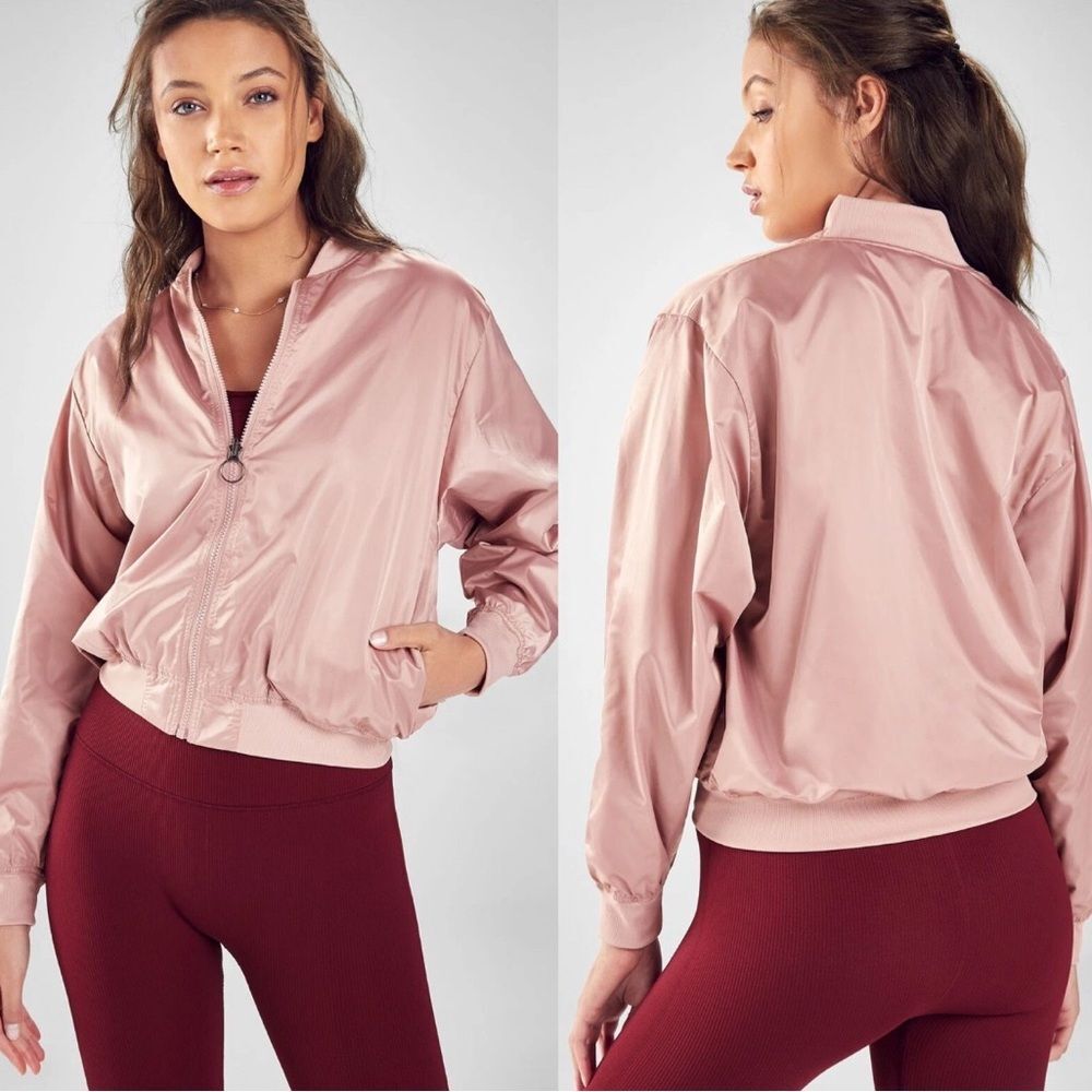 Fabletics pink satin breathable Eva reversible bomber active jacket size small